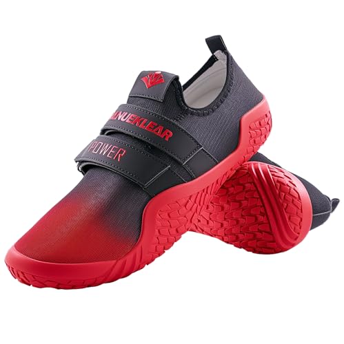 MANUEKLEAR Deadlift Shoe - Weight Lifting Shoes for Men Women - Weightlifting Squat Shoes Fitness Cross-Trainer Barefoot Gym Training Sneakers Gradient Red