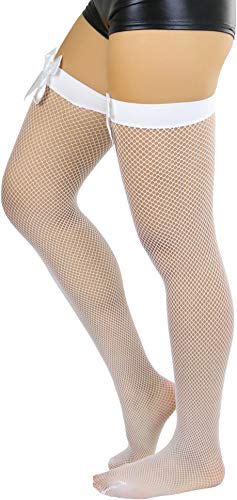 ToBeInStyle Women’s Fine Fishnet Fashion Thigh High w/Satin Bow Stockings3