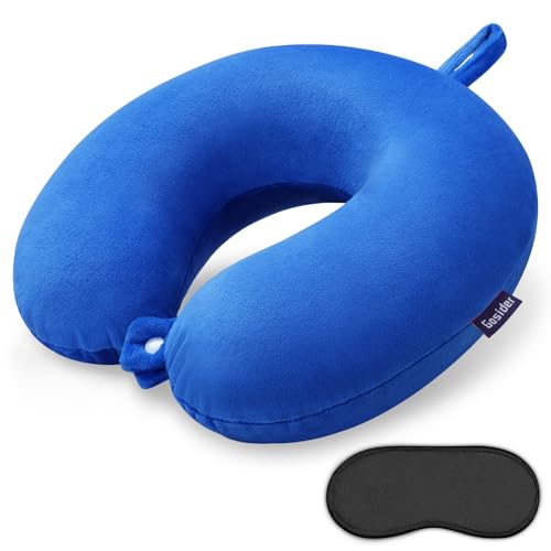 Almohadas de cuello para viajes, cómodas almohadas de espuma viscoelástica en forma de U, soporte para cuello y cabeza, almohada portátil adecuada para avión, trenes, viajes en coche, color azul cielo
