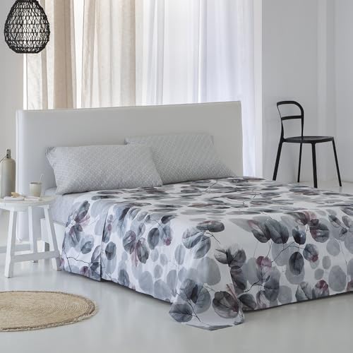 Juego de sabanas 150x190 / 200 Lorna Gris SATÉN ALGODÓN 100% 200 Hilos Color Blanco Cama de 150 x 190/200 Incluye: sábana encimera + sábana Bajera Ajustable 150x190 / 200 + 2 Fundas de Almohada