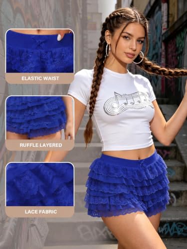 Image of Women Y2K Lace Multi-Layered Bloomers Lolita Ruffle Shorts Cute Mini Skirt