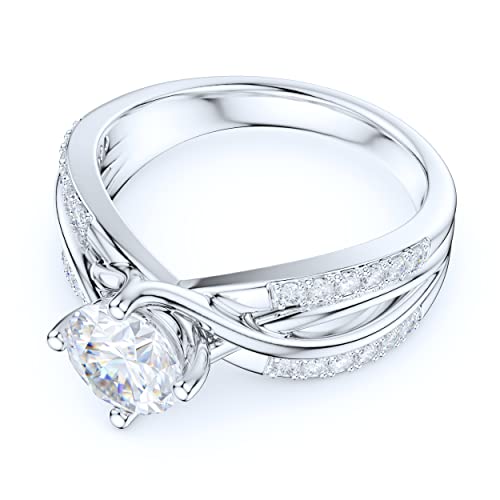 Sterling Silver Fancy Split Intersecting Infinity 1CT Simulated Round Brilliant Cut Diamond or Genuine Moissanite Promise Engagement Ring3