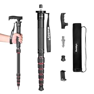 Manbily Camera Monopod Aluminum Portable Compact Lightweight Travel Monopod with Carrying Bag Walking Stick Handle,for DSLR Canon Nikon Sony Video Camcorder,6 Sections up to 61-in (A-555L)