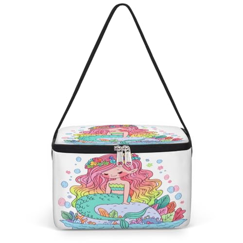GzLeyigou Floral Mermaid Lunch Bags for Women Men 9 Cans, Hot & Cold Food Delivery Bag Insulated Grocery Bag Insulated Lunch Box Mermaid Cooler Bag for Office Work Picnic Beach