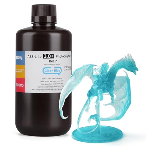 Image of ELEGOO ABS-Like Resin 3.0+, Upgraded 3D Printer Photopolymer Resin, Higher Heat-Resistance Fast Curing High Precision Non-Brittle, Clear Blue 1000g