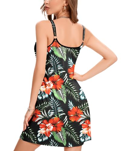 Image of ANYFITTING Built in Bra Summer Dresses for Women 2025 Casual Short Dress with Pockets Mini Floral Sundresses