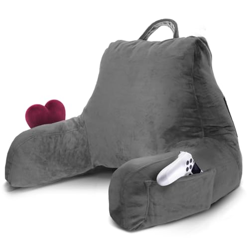 Image of Nestl Reading Pillow for Kids & Teens with Shredded Memory Foam, Backrest Pillows for Reading, Watching, and Gaming, Use on the Couch, Bed, or Floor, Adjustable Support with Washable Cover Dark Grey