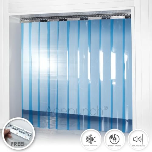 Image of Smooth Clear Blue PVC Strip Curtain 7 inch Width x 78.7 inch Height - Walk-in Cooler and Freezer Door Strips Transparent Plastic Vinyl Warehouse Flap Doors for Temperature Management AP1474
