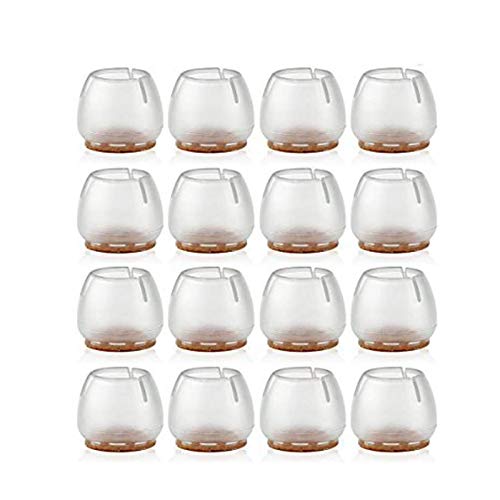 NUOLUX 16pcs Silicone Chair Leg Caps Feet Pads Furniture Table Covers Floor Protectors for 25-29MM Round Legs (Transparent+Brown)