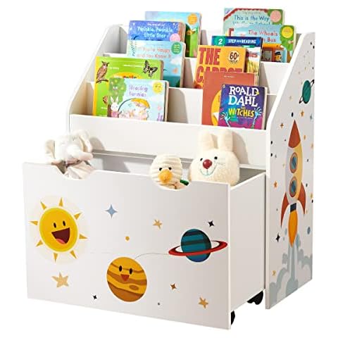 SONGMICS Children's Bookshelf with Toy Storage Cover