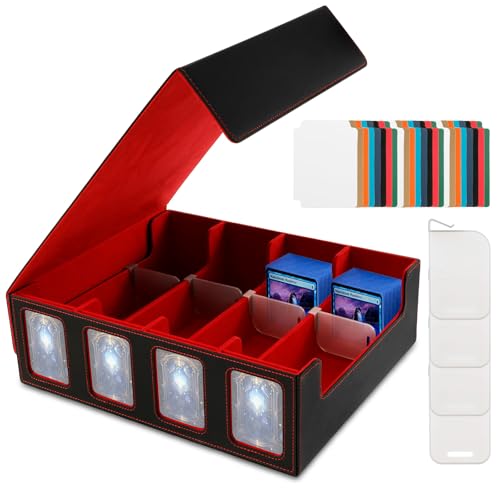 Estojo de baralho para cartões colecionáveis 2400+, caixa de couro com fecho magnético para cartões de jogo, 4 fileiras, caixa de armazenamento Commander, protetores mágicos com divisórias e suportes