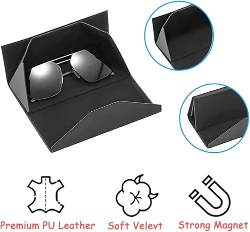 Image of OKU 1 Foldable Sunglass Case Faux Leather Eyeglass Case Pack of 1 | Magnetic Lock Cover | Hard Shell box Portable Protection Case Spectacles Goggles for Men Women Foldaway Slim Eyewear Cover
