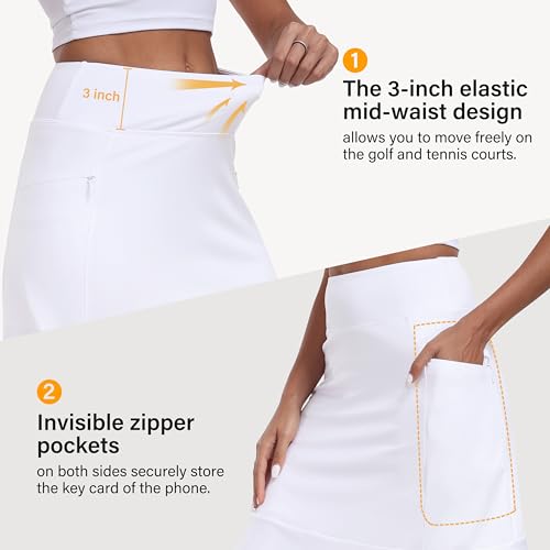 MoFiz Womens Knee Leght Tennis Skirt Skort with Inner Short Athletic Golf Work Zipper Pocket Skirt - Image 6