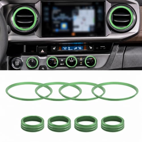 8PC AC Knob Covers &amp; Inner Vent Rings for Tacoma 2016-2023, Green