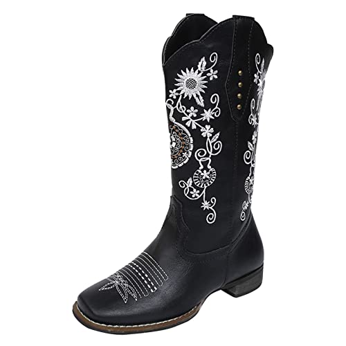 Botines para mujer cómodos con tacón medio y diseño retro estampado