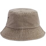 QFE Everyday Bucket Hat – Unisex Lightweight Trendy Cotton Hot Summer Fun Outdoor Vacation Boonie for Men and Women Wide Brim Washed Denim Sun Hats Flat Top Cap for Fishing Hiking Beach Sports, Khaki
