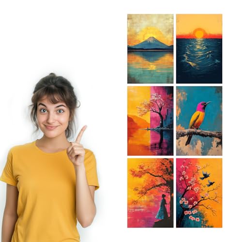 Image of SiddArtify Abstract Landscape Wall Art Poster Print Set - Colorful Nature Prints for Living Room Bedroom Office Decor - 8x12 Sticker Pack of 6