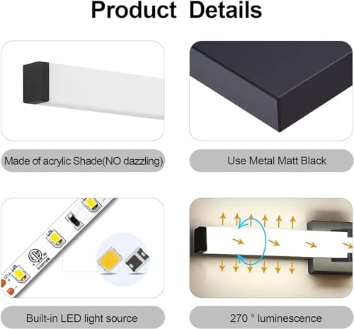 Image of 32 Inch LED Bathroom Vanity Light Cool White 5000K Black Modern Matte Bathroom Lighting Fixtures; Equivalent to Incandescent 300W for Over Mirror Vanity Light - ETL Certificated (1 Pack)