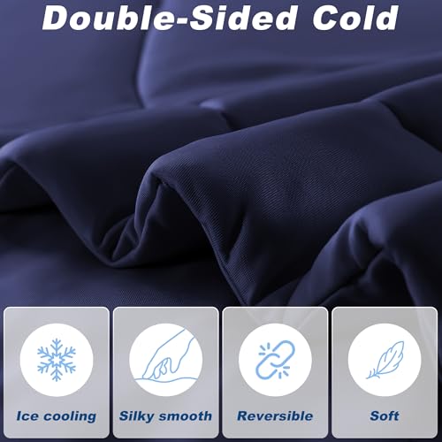 Image of Cooling Comforter Twin Size, Double-Sided Cold Tech Fabric Quilted Bed Comforters Cooling Blanket for Hot Sleepers, Breathable Lightweight Summer Bedding, All-Season Ice Blanket, Navy Blue