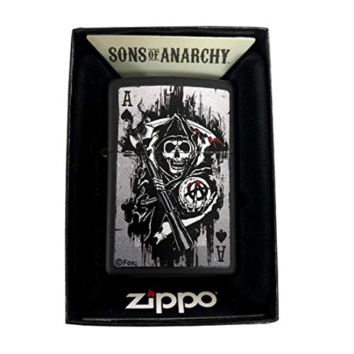 Zippo Custom Lighter - Matte Black Sons of Anarchy FX Television Motorcycle Ace of Spades Playing Card Death Skeleton Scythe