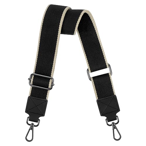 Image of Purse Strap Wide Replacement Crossbody Bag Straps, 1.5 inch Canvas Handbag Shoulder Strap, Adjustable Tote Belt (1.5 inch Black /Black Buckle)
