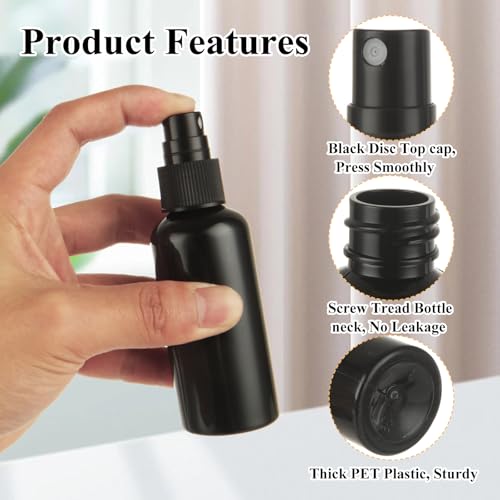 60 Pack Small Spray Bottle 2 oz Black Spray Bottle with Small Fine Mist Spray and Plastic Cap, Refillable for Essential Oils, Bath, Beauty, Hair & Cleaning3