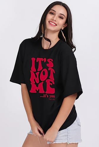 Image of LEOTUDE Cottonblend Oversized Half Sleeve Colorful Printed Combo T-Shirts for Women (Pack of 2)