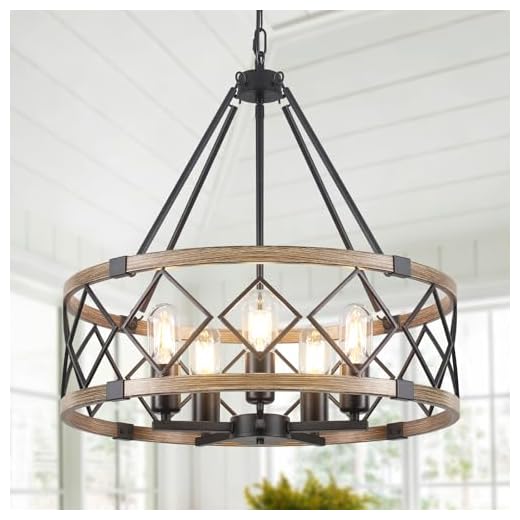 Lustre Farmhouse Rústico 5 Luzes 50cm