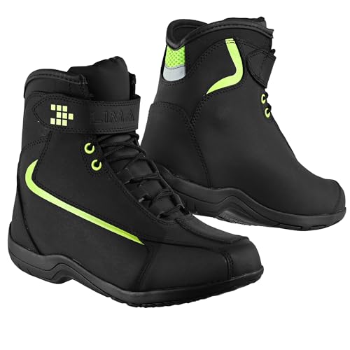 Men Motorbike Boots Motorcyle Shoes CE-Approved Waterproof Armoured Leather Short Touring Protective & Anti-Slip (Black Green UK 9 UK Footwear Size System Adult Men Numeric Medium 9)