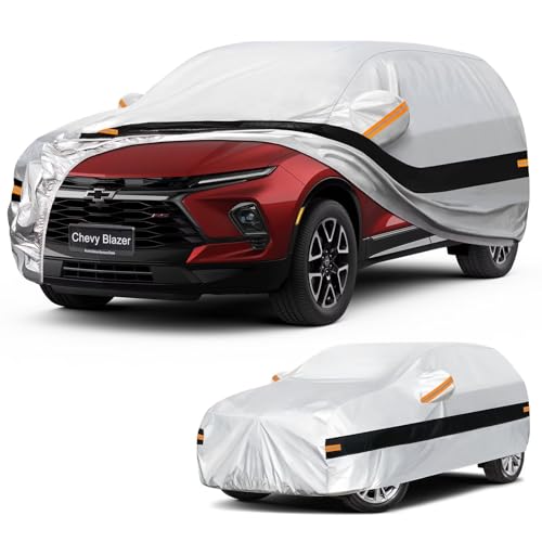 Image of 10 Layers SUV Car Cover Custom Fit for Chevrolet Chevy Blazer (2019-2026), Waterproof All Weather for Automobiles, Outdoor Full Cover Sun Dust Rain Protection with Cotton. Silver