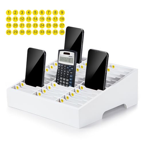 Classroom Cell Phone Holder, Fully Assembled 36 Grid Cellphone Storage Box for Students Management, Wooden Calculator Phone Organizer Caddy for School Office