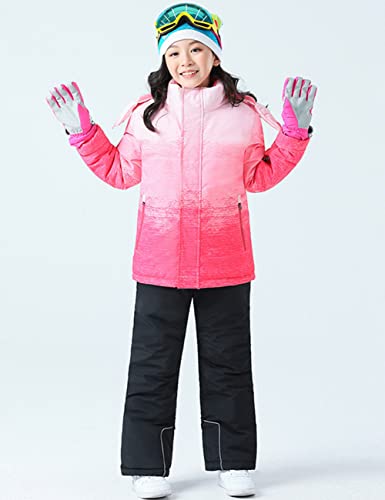 Girls Insulated Ski Jacket Pants Set Windproof Waterproof Kids Ski Suit Snowsuit for Kids(81BK,6) - Thumbnail 4