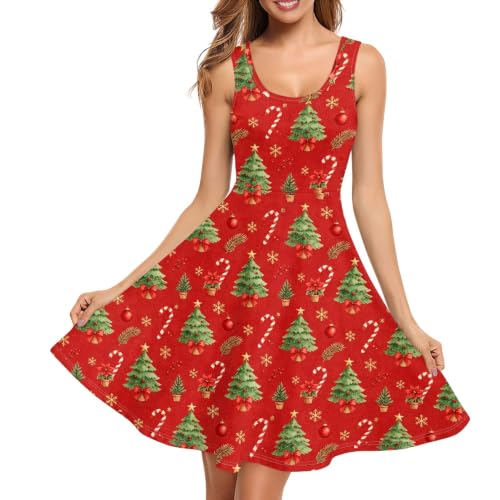 Image of TOADDITDO Women's Sleeveless O Neck Beach A-Line Party Coctail Tank Dresses Flared Sundress