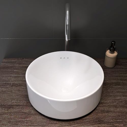 Wonchael Bathroom White Round Drop-In Sink With Three Overflow, Ceramic Vessel Semi-Recessed Counter Drop In Top Vanity Basin thumb #3
