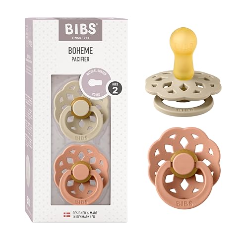 Image of BIBS Pacifiers - Boheme Collection | BPA-Free Baby Pacifier | Made in Denmark | Set of 2 Vanilla/Peach Color Premium Soothers | Size 6-18 Months