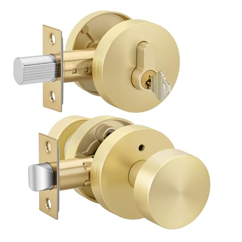 Image of Goldenwarm Gold Door Knob with Deadbolt, Exterior Front Door Knobs and Single Cylinder Deadbolt, Matte Black Front Door Locks Set - Zinc Alloy (1 Pack)