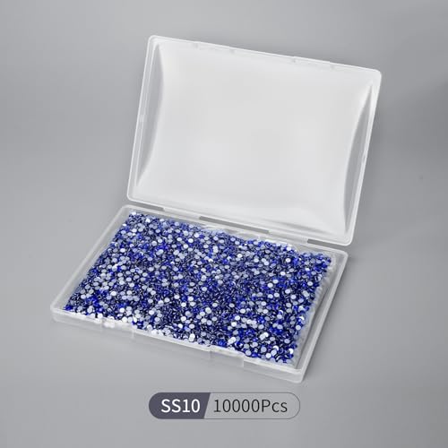 Image of 10000PCS Royal Blue Rhinestones Bulk, Flat Back Crystal Glass Stone Round Gems,SS10, 2.7-2.9mm