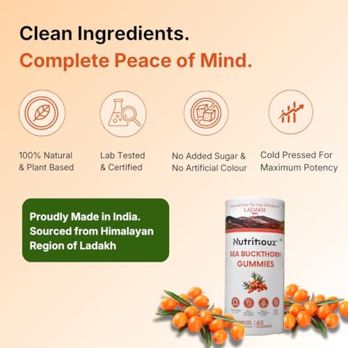 Image of Seabuckthorn Gummies for Immunity & Glowing Skin | Rich in Vitamin C, Omega 3,6,7,9 & Antioxidants | Boosts Immunity, Brightens Skin | Pack of 60 Gummies - Combo of 2