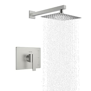 KENES Modern Brushed Nickel Shower Faucet, Square Shower Trim Kit with Single-Spray Shower Head, Shower Trim Systems Wall Mount, KE-6024B (Shower Valve Included)