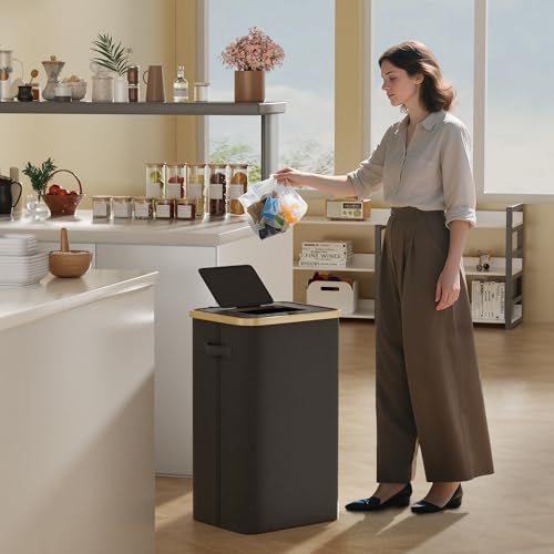 DOKRVLOQ Gelber Sack Ständer Stabil mit Deckel - Großer Mülleimer & Müllsackhalter für Küche & Haushalt | 70L-120L Müllsystem Behälter Schwarz - Praktischer Müllsackständer