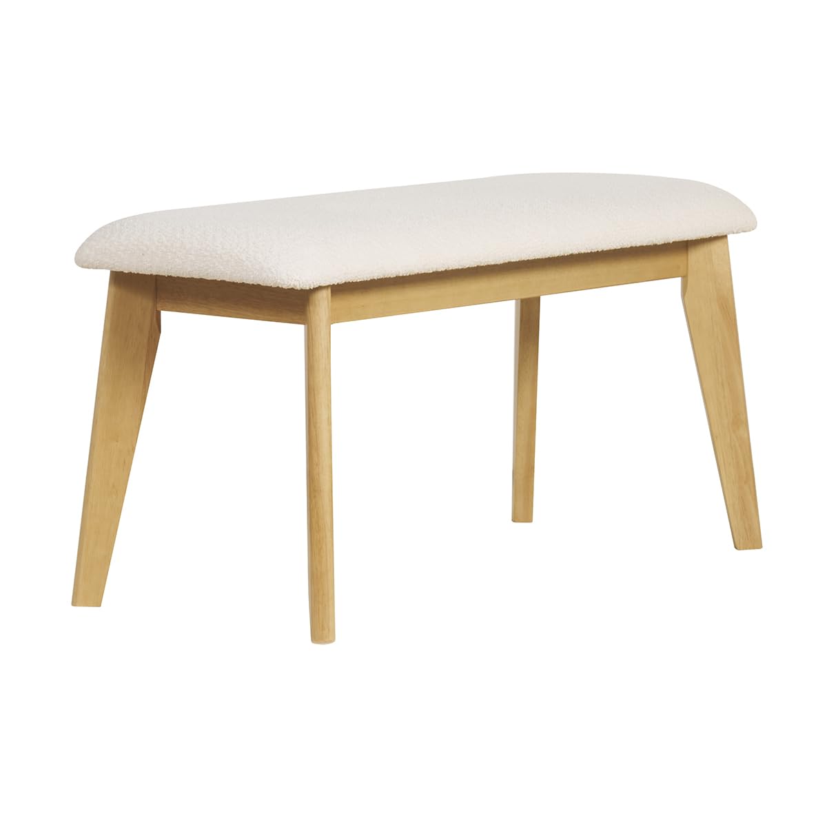 Miliboo Banc scandinave en Tissu Effet Laine bouclée Blanc et Bois Clair L92 cm ELION