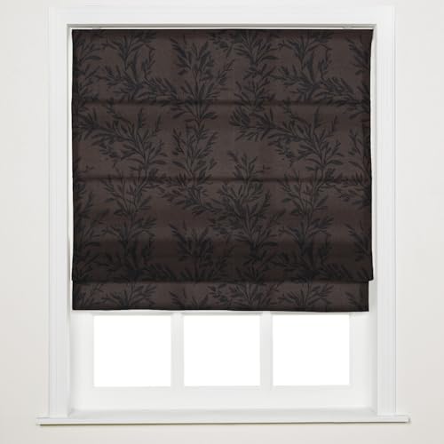 Image of TWOPAGES No Drill Cordless Vintage Leaf Print Roman Shades Linen Textured Roman Blinds for Windows, Custom Made Room Darkening Light Filtering Roman Window Shades, Wine, 1 Piece