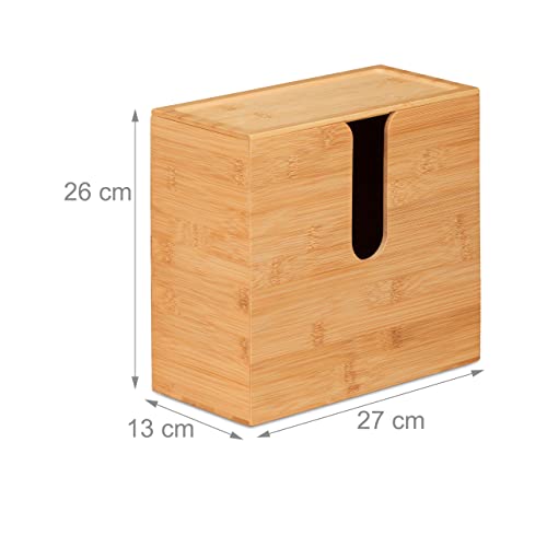 Relaxdays Papierhandtuchspender, mit Deckel, für H2 Papierhandtücher, HxBxT 26x27x13 cm, Zum Aufhängen, Bambus, Natur