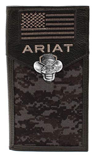 Custom Cowboy Skull and American Flag Ariat Black Digital Camo long wallet