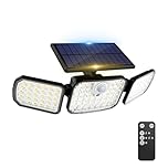 Peasur Solar Security Lights Outdoor Motion Sensor, 3 Modes Solar Powered Flood Light with Remote Control 3 Adjustable Heads, IP65 Waterproof Wall Mount Wireless for Yard Garage Patio Porch