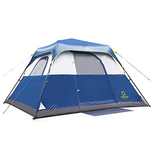 QOMOTOP Tent for Camping, 4 Person Instant Tent Equipped with Rainfly and Carry Bag, Water-Proof Pop up Tent with Electric Cord Acess, Light Weight Cabin Style Tent, Blue