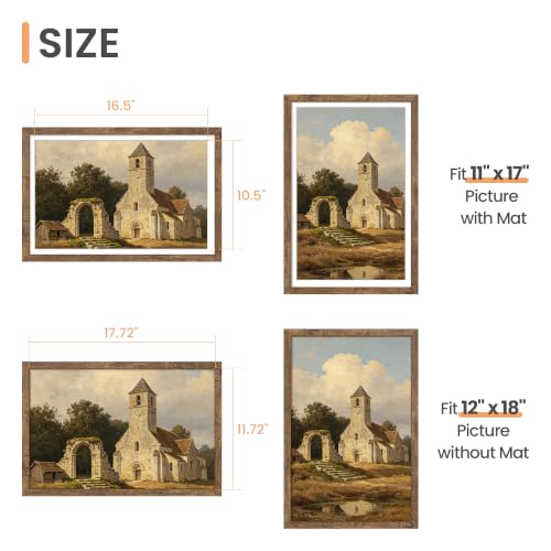 Image of upsimples 12x18 Frame, Display Pictures 11x17 with Mat or 12 x 18 Without, Wall Hanging Poster Frames, Rustic Brown, 1 Pack