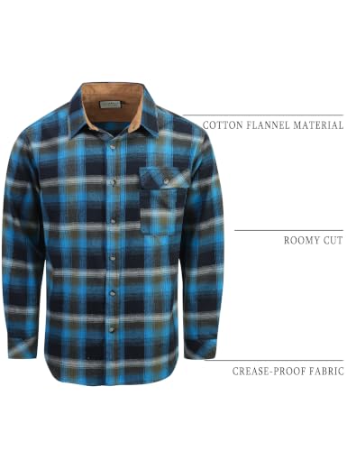 Drazivon Men's Button Down Long Sleeve Cotton Flannel Shirt Plaid Blue L — view 3
