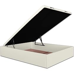 Canapé Polipiel Blanco Ventadecolchones - Canapé Abatible Lisboa Gran Capacidad Tapizado en Polipiel Blanco Roto Medida 150 x 190 cm