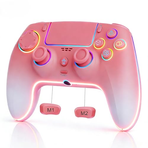 JUNHUAN Wireless Pink White gradient Controller for PS-4/PS-3/PC/Steam Deck/Mac/iOS/Android with...
